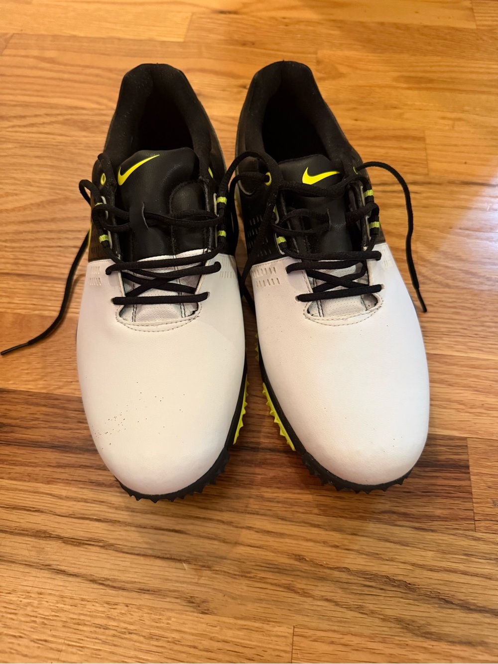 Nike Men's White, Black & Neon Yellow Athletic Golf Shoes
